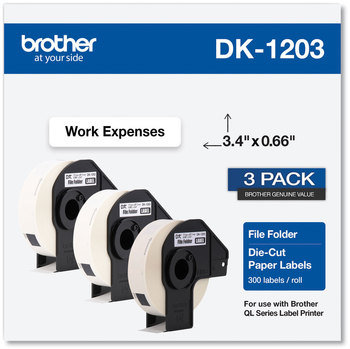 Brother Pre-Sized Die-Cut Label Rolls File Folder Labels, 0.66 x 3.4, White, 300 Labels/Roll, 3 Rolls/Pack