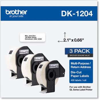 Brother Pre-Sized Die-Cut Label Rolls Multipurpose Labels, 0.66 x 3.4, White, 400 Labels/Roll, 3 Rolls/Pack