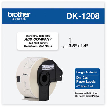 Brother Pre-Sized Die-Cut Label Rolls Address Labels, 1.4" x 3.5", White, 400 Labels/Roll