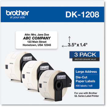 Brother Pre-Sized Die-Cut Label Rolls Address Labels, 1.4 x 3.5, White, 400 Labels/Roll, 3 Rolls/Pack