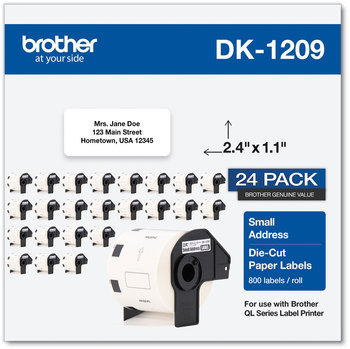Brother Pre-Sized Die-Cut Label Rolls Address Labels, 1.1 x 2.4, White, 800 Labels/Roll, 24 Rolls/Pack
