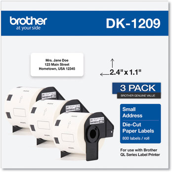 Brother Pre-Sized Die-Cut Label Rolls Address Labels, 1.1 x 2.4, White, 800 Labels/Roll, 3 Rolls/Pack