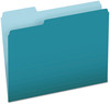 A Picture of product PFX-15213TEA Pendaflex® Colored File Folders 1/3-Cut Tabs: Assorted, Letter Size, Teal/Light Teal, 100/Box
