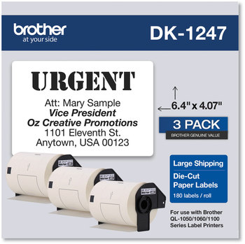 Brother Pre-Sized Die-Cut Label Rolls Shipping Labels, 4.07 x 6.4, White, 180 Labels/Roll, 3 Rolls/Pack
