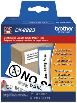 Brother Continuous Length Label Tapes Paper Tape, 2" x 100 ft, Black/White