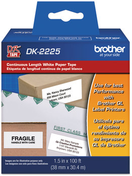 Brother Continuous Length Label Tapes Paper Tape, 1.5" x 100 ft, Black/White