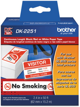 Brother Continuous Length Label Tapes Paper Tape, 2.4" x 50 ft, Black/White