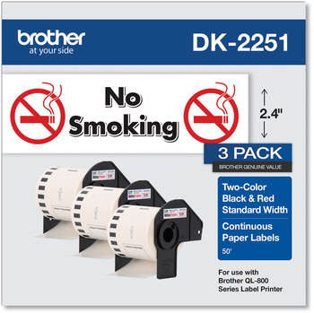 Brother Continuous Length Label Tapes Paper Tape, 2.44" x 50 ft, White, 3 Rolls/Pack
