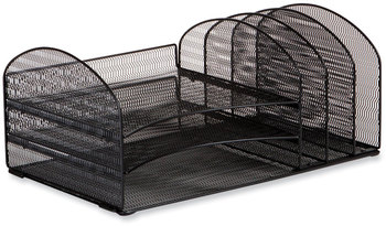 Safco® Onyx™ Mesh Desk Organizer With Three Horizontal/Three Upright Sections w/3 Horizontal and Letter Size, 19.62 x 11.32 8.5, Black, Ships in 1-3 Bus Days