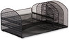 A Picture of product SAF-3213BLKD Safco® Onyx™ Mesh Desk Organizer With Three Horizontal/Three Upright Sections w/3 Horizontal and Letter Size, 19.62 x 11.32 8.5, Black, Ships in 1-3 Bus Days