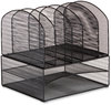 A Picture of product SAF-3214BLKD Safco® Onyx™ Mesh Desk Organizer with Two Horizontal/Six Upright Sections 2 Horizontal/6 Letter Size, 13.25 x 11.32 13.32, Black, Ships in 1-3 Bus Days