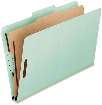 Pendaflex® Four-, Six-, and Eight-Section Pressboard Classification Folders Four-Section 2" Expansion, 1 Divider, 4 Fasteners, Legal Size, Light Green, 10/Box