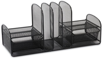 Safco® Onyx™ Mesh Desk Organizer with Three Vertical Sections/Two Baskets Steel 17 x 6.75 7.75, Black
