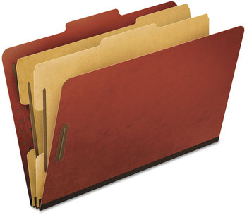 Pendaflex® Four-, Six-, and Eight-Section Pressboard Classification Folders Six-Section 2" Expansion, 2 Dividers, 6 Fasteners, Legal Size, Red Exterior, 10/Box