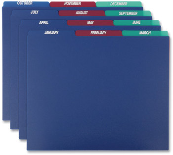 Pendaflex® Poly Top Tab File Guides 1/3-Cut January to December, 8.5 x 11, Assorted Colors, 12/Set