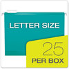 A Picture of product PFX-415215AQU Pendaflex® Colored Reinforced Hanging Folders Letter Size, 1/5-Cut Tabs, Aqua, 25/Box