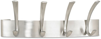 Safco® Metal Coat Rack Wall Four Hooks, Steel, 14.25w x 4.5d 5.25h, Brushed Nickel