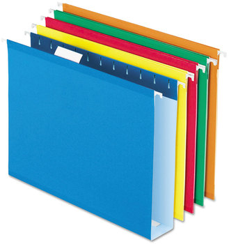 Pendaflex® Extra Capacity Reinforced Hanging File Folders with Box Bottom 2" Letter Size, 1/5-Cut Tab, Assorted Colors,25/BX