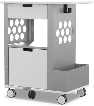 Safco® Mobile Storage Cart Metal, 2 Shelves, Drawers, 1 Bin, 150 lb Capacity, 28" x 20" 33.5", White