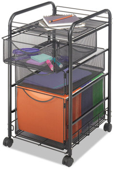 Safco® Onyx™ Mesh Mobile File with Two Supply Drawers Metal, 1 Shelf, 3 15.75" x 17" 27", Black
