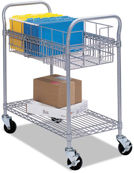 Safco® Wire Mail Cart Dual-Purpose and Filing Metal, 1 Shelf, Bin, 26.75" x 18.75" 38.5", Metallic Gray