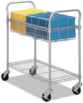 Safco® Wire Mail Cart Dual-Purpose and Filing Metal, 1 Shelf, Bin, 39" x 18.75" 38.5", Metallic Gray