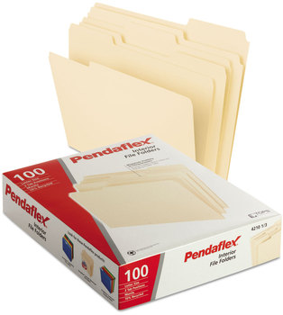 Pendaflex® Interior File Folders 1/3-Cut Tabs: Assorted, Letter Size, Manila, 100/Box