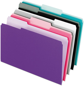Pendaflex® Interior File Folders 1/3-Cut Tabs: Assorted, Letter Size, Colors: Aqua/Black/Gray/Pink/Violet, 100/Box