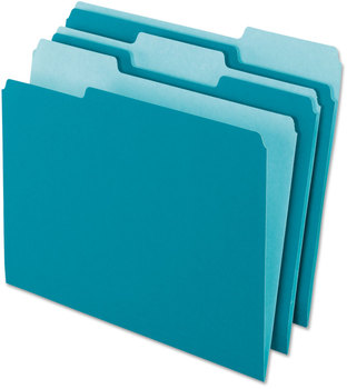 Pendaflex® Interior File Folders 1/3-Cut Tabs: Assorted, Letter Size, Teal, 100/Box