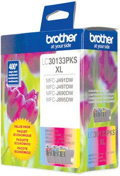 Brother LC3013 High Yield Inks LC30133PKS High-Yield Ink, 400 Page-Yield, Cyan/Magenta/Yellow