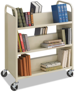 Safco® Steel Book Cart Double-Sided Metal, 6 Shelves, 300 lb Capacity, 36" x 18.5" 43.5", Sand