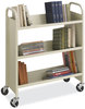 A Picture of product SAF-5358SA Safco® Steel Book Cart Single-Sided Metal, 3 Shelves, 300 lb Capacity, 36" x 14.5" 43.5", Sand