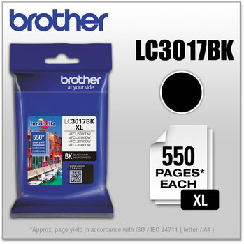 Brother LC3017BK, LC3017C, LC3017M, LC3017Y Ink Innobella High-Yield 550 Page-Yield, Black