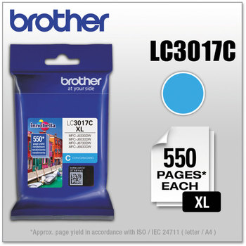 Brother LC3017BK, LC3017C, LC3017M, LC3017Y Ink Innobella High-Yield 550 Page-Yield, Cyan