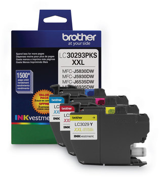 Brother LC30293PK Super High Yield Ink Cartridges INKvestment High-Yield 1,500 Page-Yield, Cyan/Magenta/Yellow