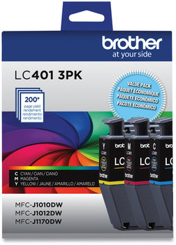 Brother LC401 Inks LC4013PKS Ink, 200 Page-Yield, Cyan/Magenta/Yellow, 3/Pack