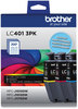 A Picture of product BRT-LC4013PKS Brother LC401 Inks LC4013PKS Ink, 200 Page-Yield, Cyan/Magenta/Yellow, 3/Pack