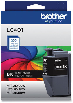 Brother LC401 Inks LC401BKS Ink, 200 Page-Yield, Black