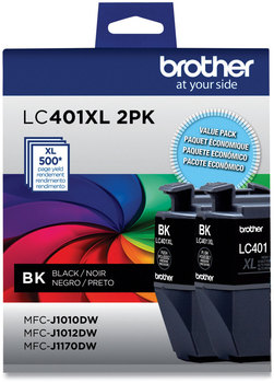 Brother LC401XL High-Yield Inks LC401XL2PKS Ink, 500 Page-Yield, Black, 2/Pack