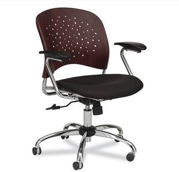 Safco® Reve™ Task Chair Round Plastic Wood Back 18" to 22.5" High Black Seat,Mahogany Back,Silver Base, Ships in 1-3 Business Days