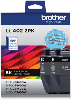 Brother LC402 Inks LC4022PKS Ink, 550 Page-Yield, Black, 2/Pack