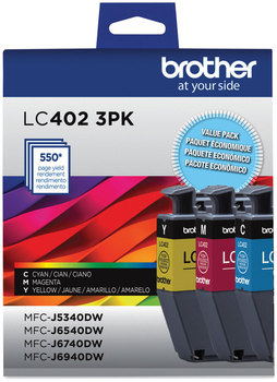 Brother LC402 Inks LC4023PKS Ink, 550 Page-Yield, Cyan/Magenta/Yellow, 3/Pack