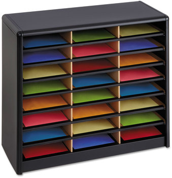 Safco® Value Sorter® Literature Organizers Steel/Fiberboard 24 Compartments, 32.25 x 13.5 25.75, Black