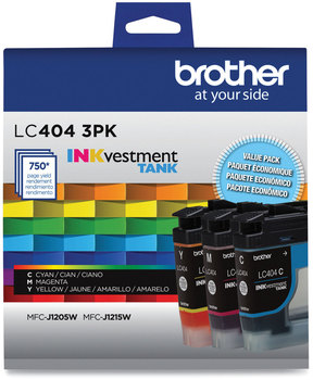 Brother LC404 Inks LC4043PK INKvestment Ink, 750 Page-Yield, Cyan/Magenta/Yellow, 3/Pack