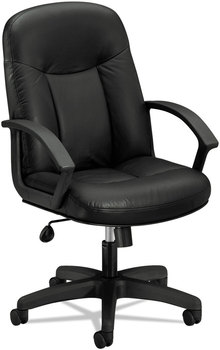 HON® HVL601 Series Executive High-Back Leather Chair Supports Up to 250 lb, 17.44" 20.94" Seat Height, Black