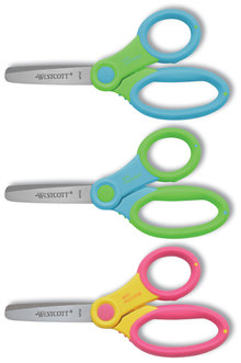 Westcott® Ultra Soft Handle Scissors with Antimicrobial Protection w/Antimicrobial Rounded Tip, 5" Long, 2" Cut Length, Randomly Assorted Straight