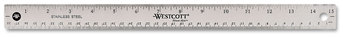 Westcott® Stainless Steel Ruler Office With Non Slip Cork Base, Standard/Metric, 15" Long
