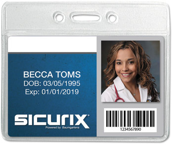 SICURIX® Badge Holder Horizontal, 2.13 x 3.38, Clear, 12/Pack