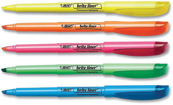 BIC® Brite Liner® Highlighter Assorted Ink Colors, Chisel Tip, Barrel Dozen