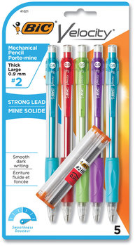 BIC® Velocity® Original Mechanical Pencil 0.9 mm, HB (#2), Black Lead, Assorted Barrel Colors, 5/Pack